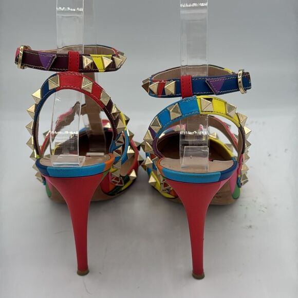 Valentino Garavani 1973 Rainbow Chevron Rockstud T-Strap Heels EU37.5/ US 7.5 - Picture 6 of 16